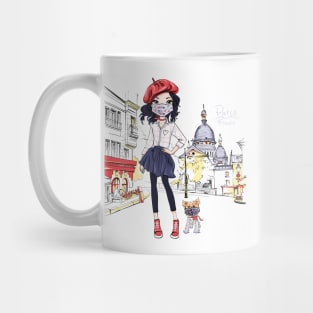 Girl in Paris walks a dog on quarantine Mug